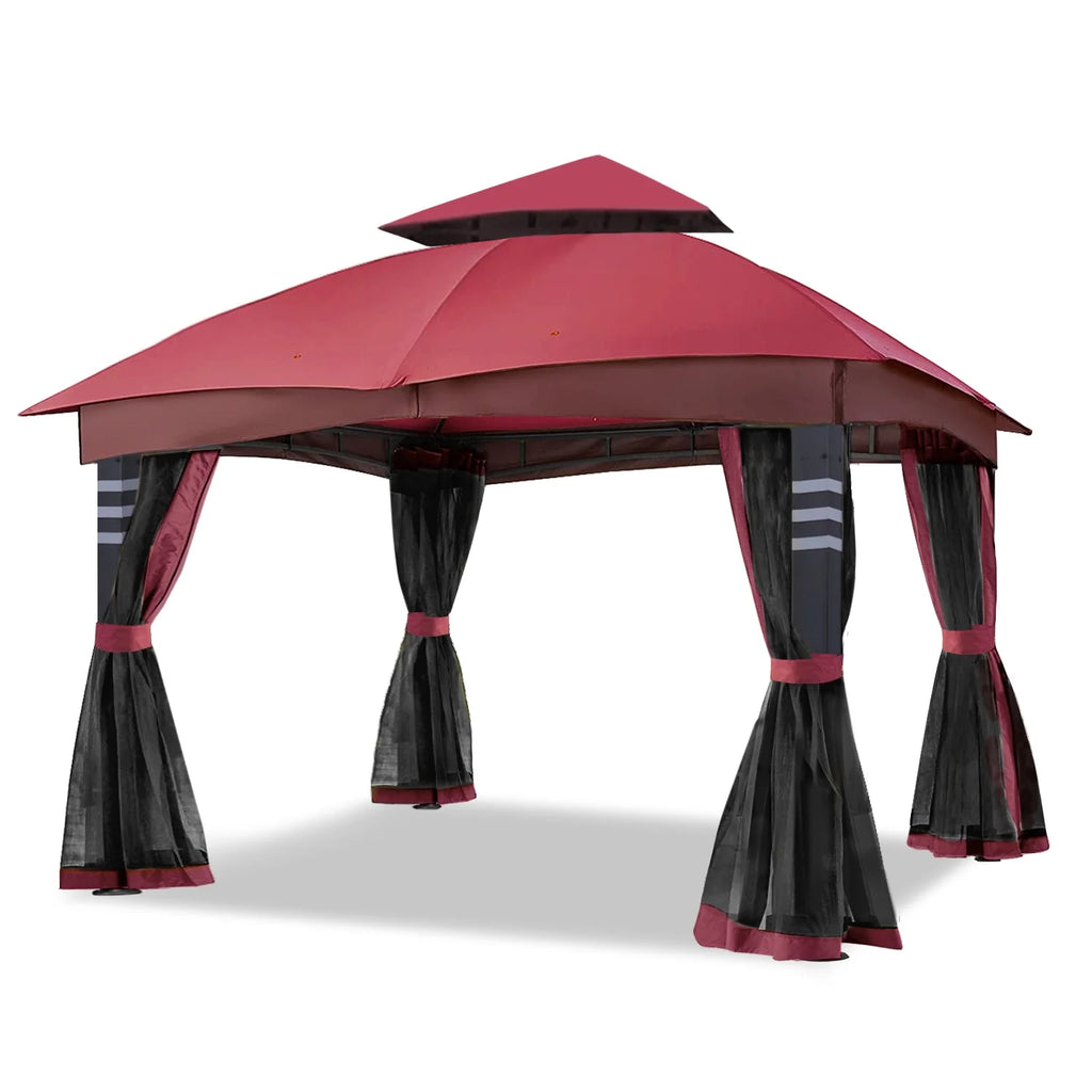 Burgundy 10x12 Gazebo Canopy with Mosquito Netting O5151
