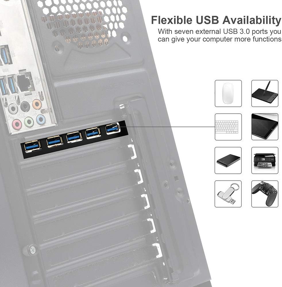 USB PCIe to USB 3.0 7 Ports Expansion Card with 15-Pin SATA Power Connector, Pack of 2 I993450