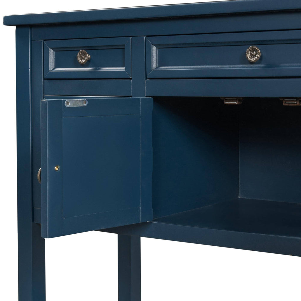 Blue Wood Console Table with 7 Storage Drawers and 1 Shelf Z7205