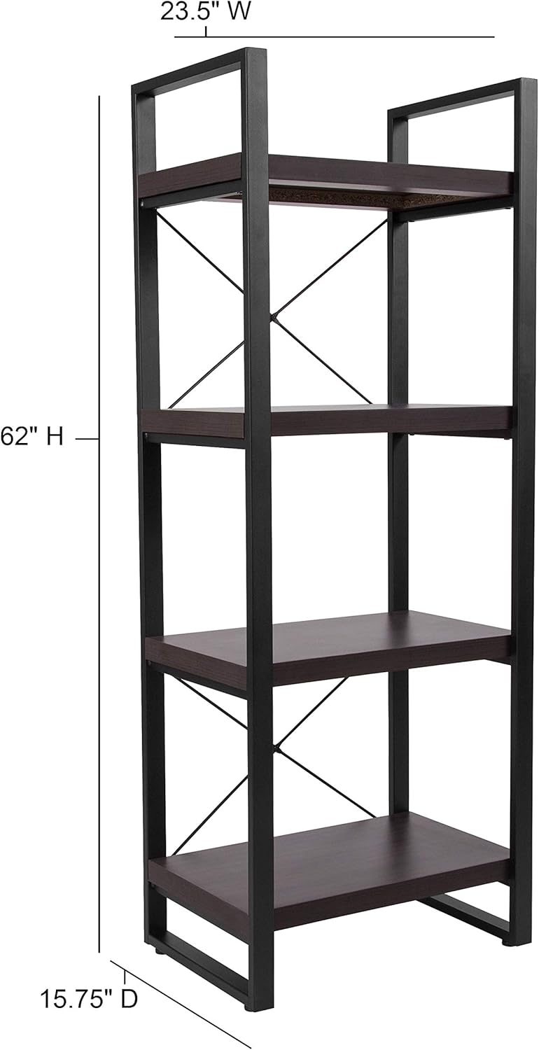 Charcoal Wood Grain 4 Shelf Etagere Bookcase R578