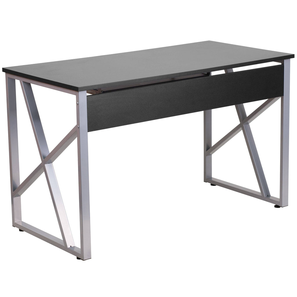 Black Computer Desk with Pull-Out Keyboard Tray U1646
