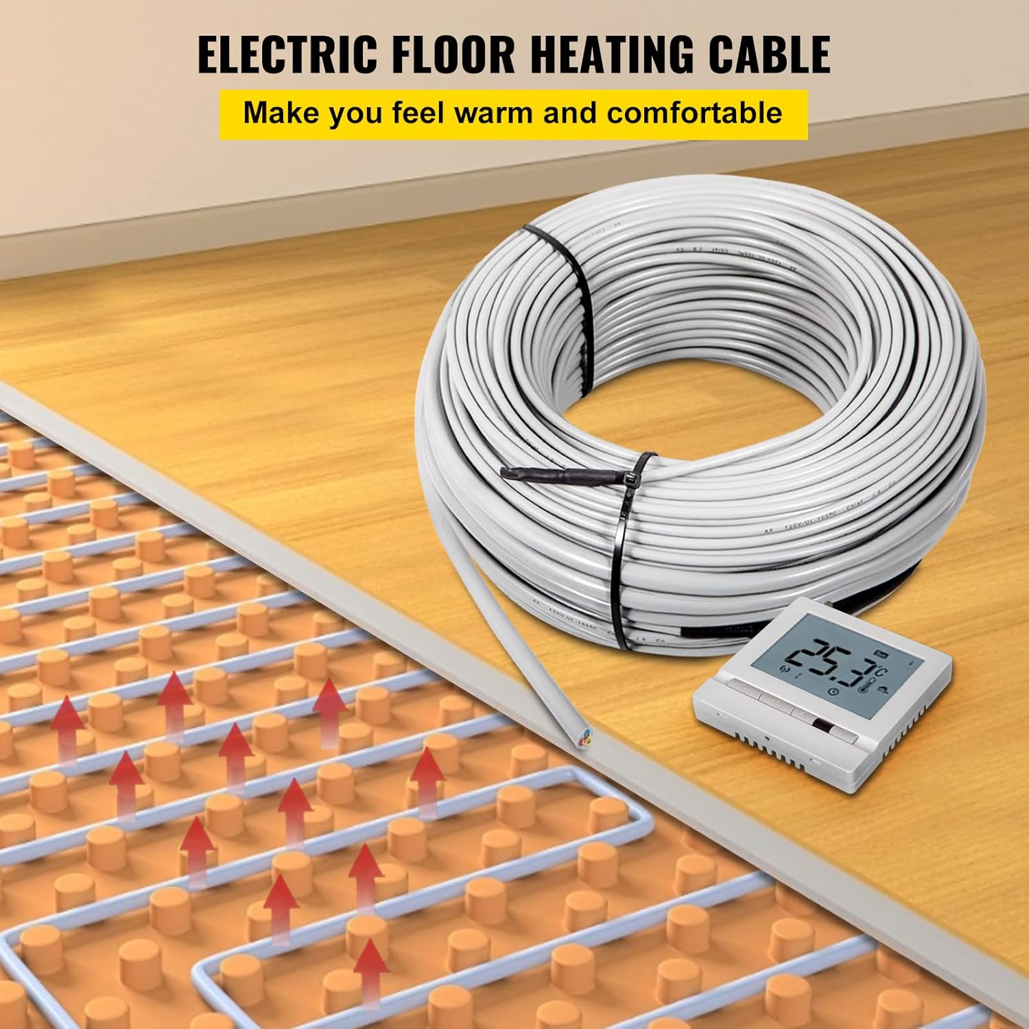 Floor Heating Cable 166.7 Square Feet with Temperature Control Panel C8001