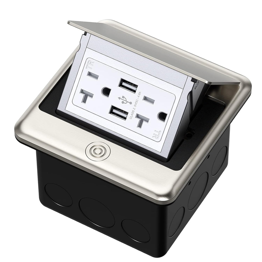 Pop Up Floor Electrical Outlet with 20 Amp Stainless Steel GFCI Tamper Receptacle, Pack of 2 F454
