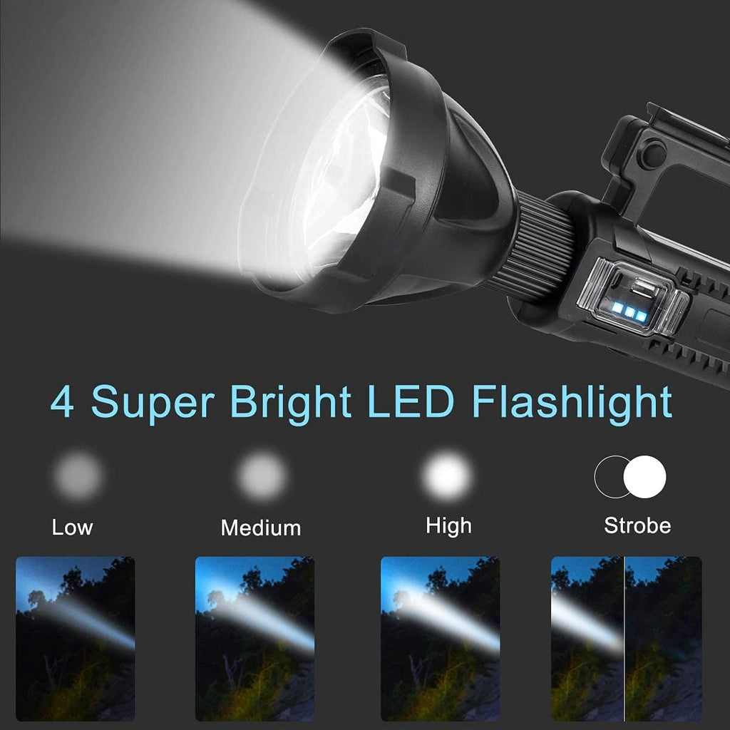 Rechargeable LED Spotlight Flashlights 90000 Lumens XHP90.2 Super Bright Searchlight with 4 Modes IPX5 Waterproof Large Flashlight with Tripod J932