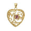 Gold Plated Open Scrolled Heart Pendant with Pink Oval CZ B211