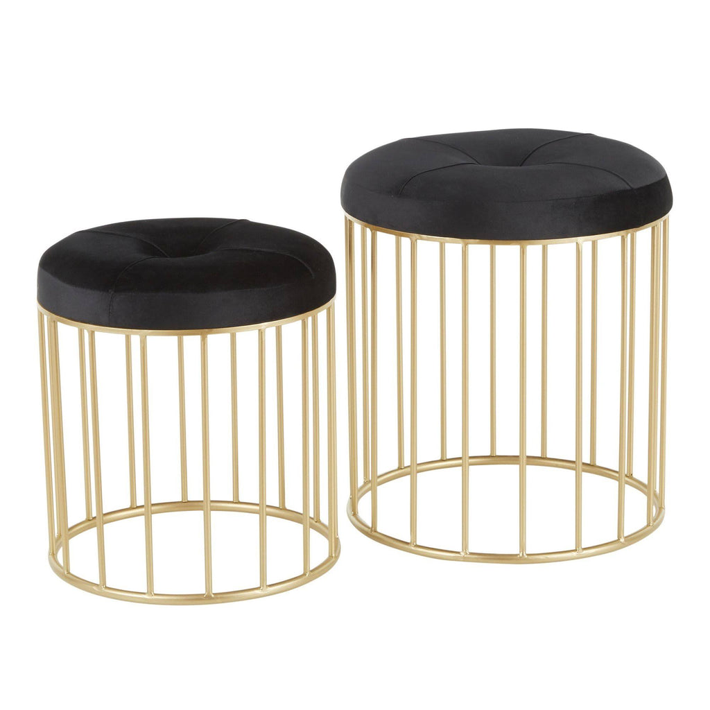 Gold Metal Pink Velvet Nesting Ottoman Set G4828