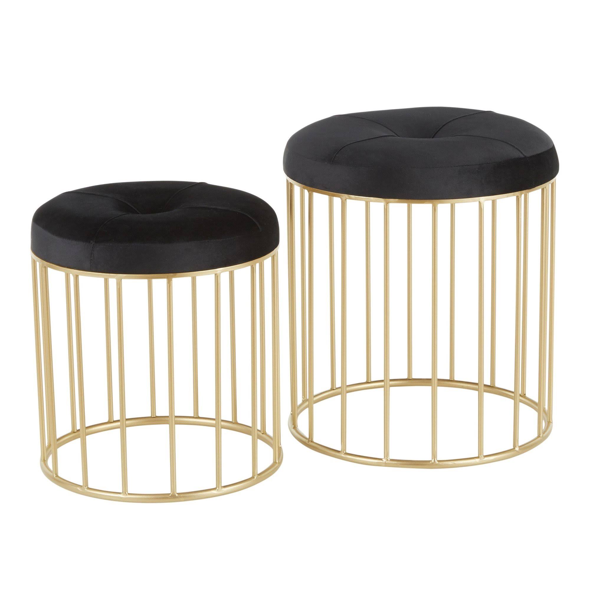 Gold Metal Pink Velvet Nesting Ottoman Set G4828