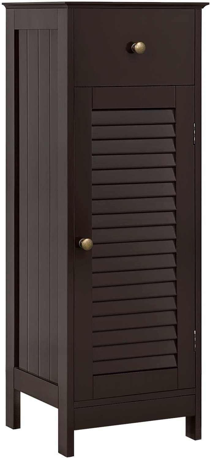 White 35 Inch Wooden Bathroom Floor Cabinet with Drawer and Storage Shelf R11484