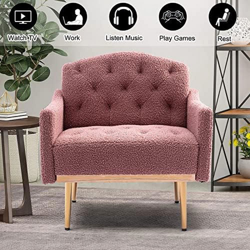Upholstered Velvet Accent Chair with Arms and Metal Legs I204