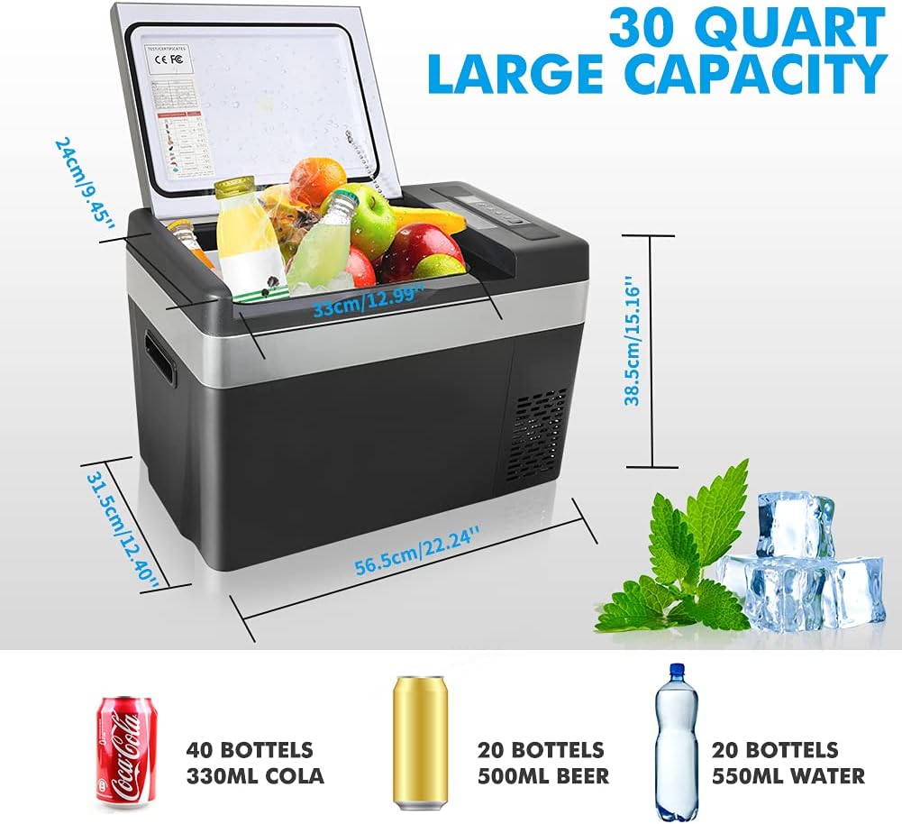 Portable Refrigerator, 12 Volt Car Freezer, Electric Compressor Cooler, 12V/24V DC and 110-240V AC Car Fridge D798