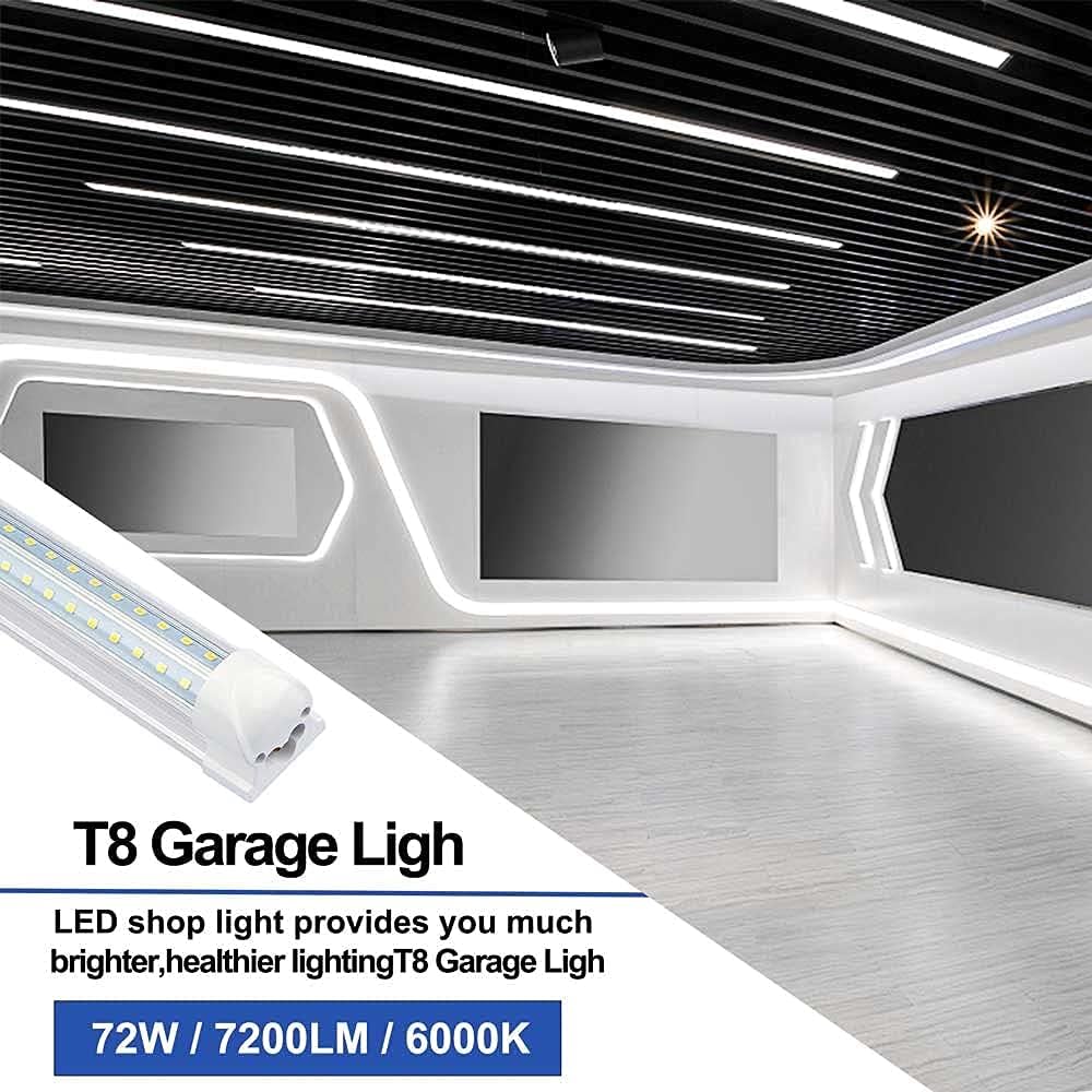 8ft 72W 7200LM 6500k Clear Cover Cool White Dual Row V Shape Linkable T8 Integrated LED Shop Light R14555