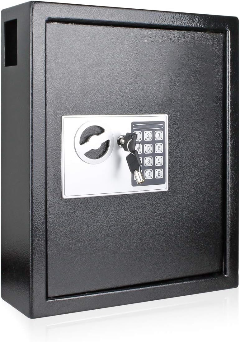 Black Digital Lock Key Safe Box Wall Mount with Drop Slot I4021