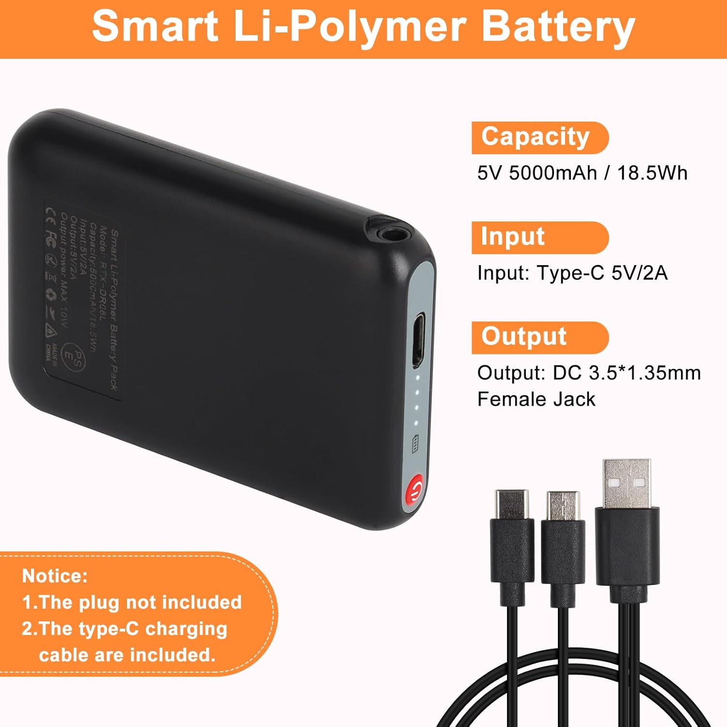 5V 5000mAh Li-Polymer Rechargeable Batteries (Black) O93796