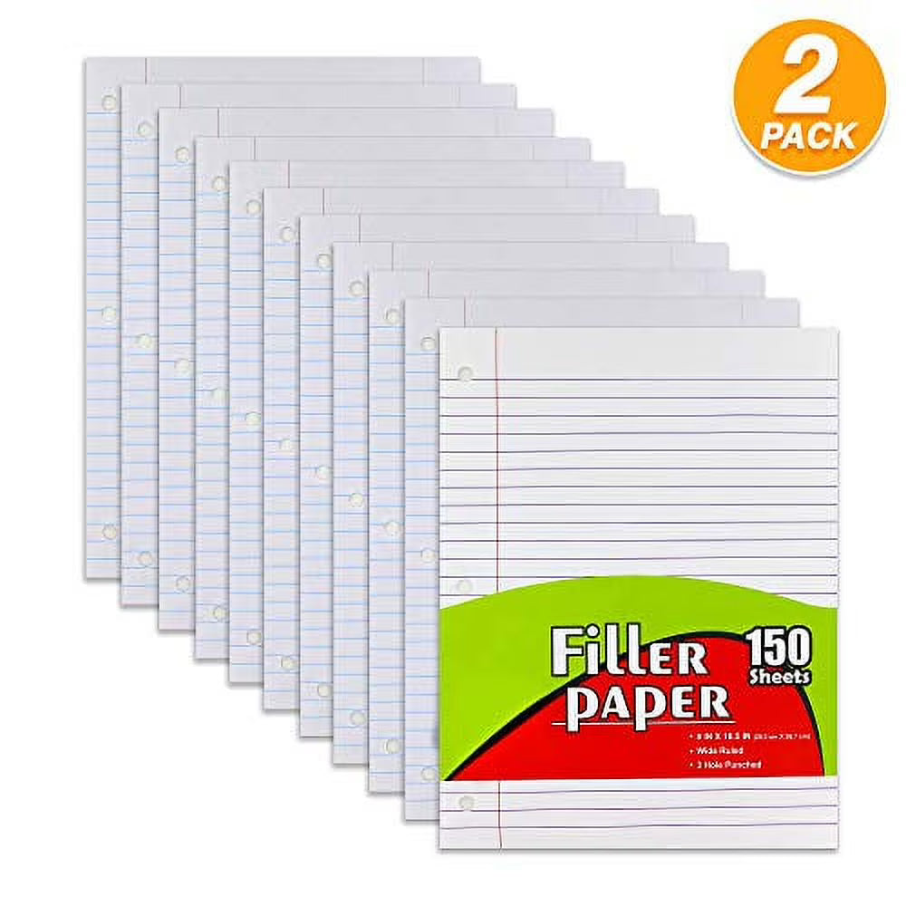 Wide Ruled Filler Paper 10.5" x 8", 150 Sheets Per Pack, Pack of 2 P3737