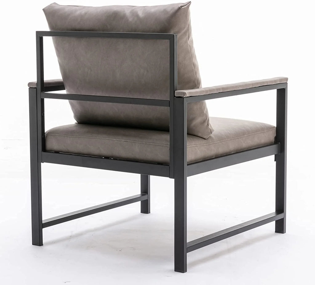 Gray Faux Leather Upholstered Accent Chair with Metal Frame J870218