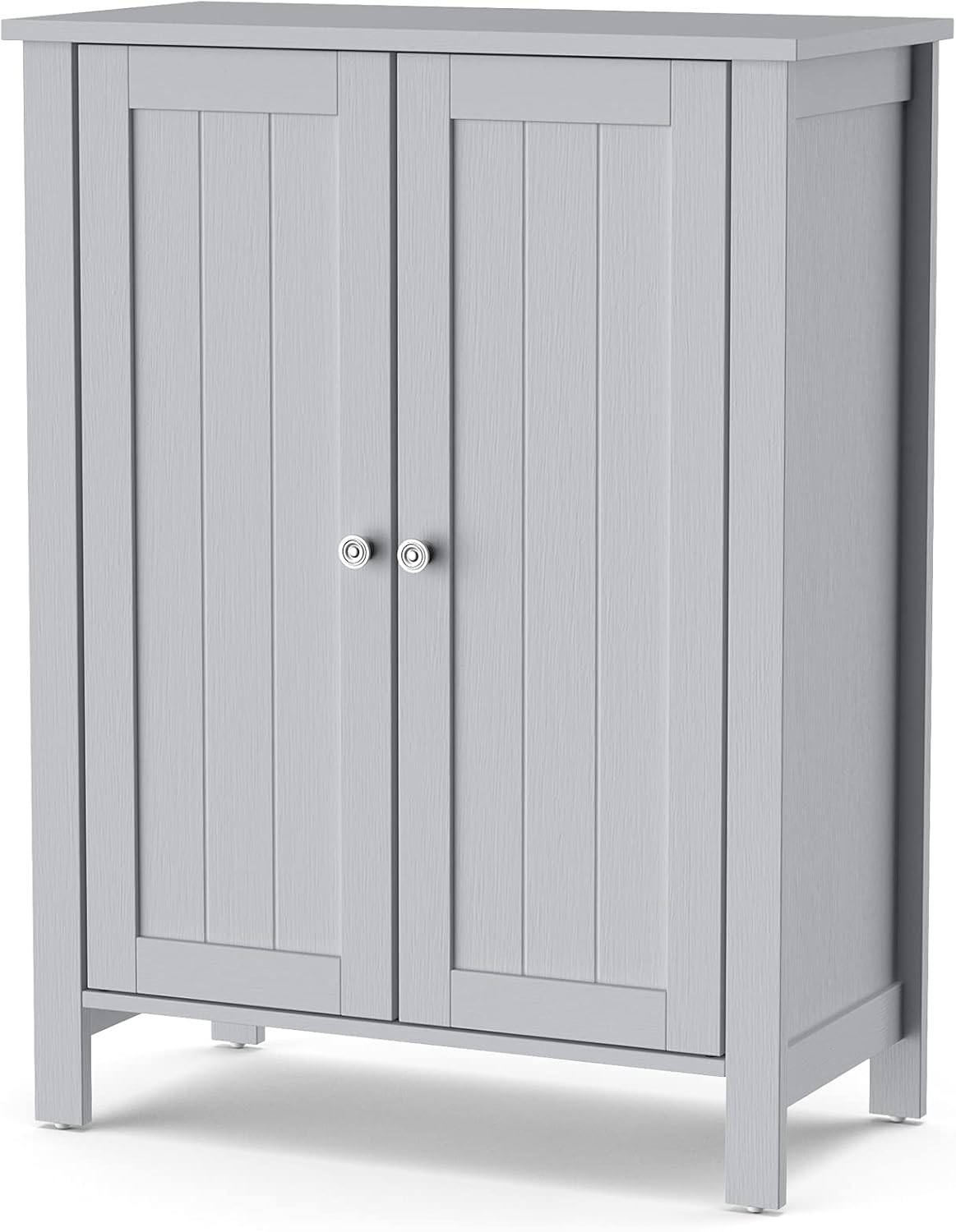 Brown 3 Tier Wooden Bathroom Floor Cabinet with Double Door O234752