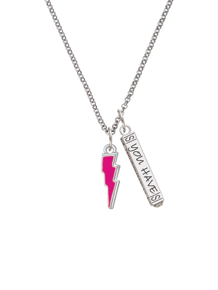 Hot Pink Lightning Bolt Bar Charm Necklace, 23" A477857