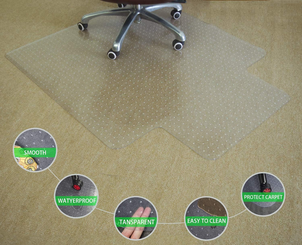 Transparent Thick Chair Mats for Carpet with Grippers (53'' x 45'' with Lip) B768