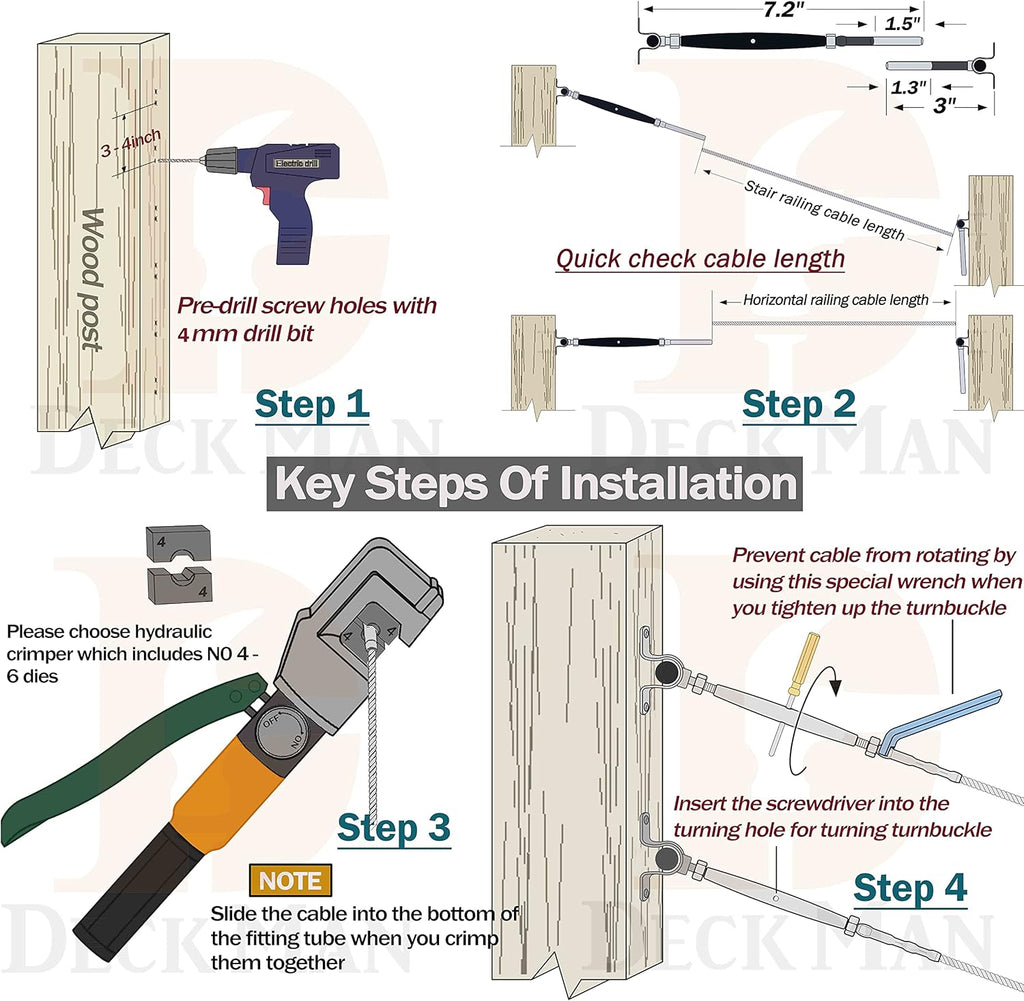 T316-Stainless Steel Adjustable Angle 1/8 Cable Railing Kit/Hardware for Wood Post (30 Pack) W71716