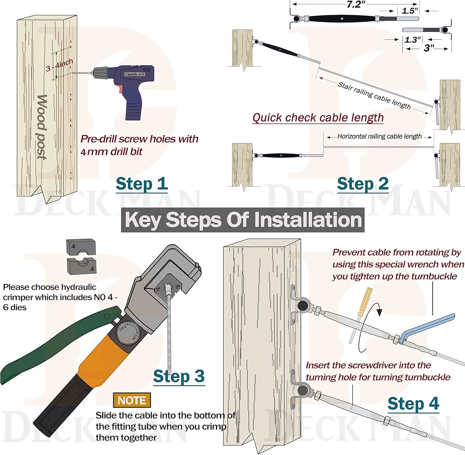 T316-Stainless Steel Adjustable Angle 1/8 Cable Railing Kit/Hardware for Wood Post (30 Pack) W71716