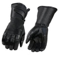 Black Cowhide Leather Gauntlet Motorcycle Gloves E45408