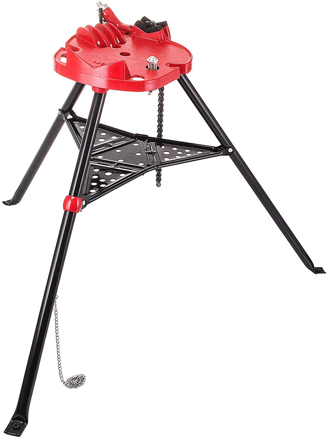 Tripod Pipe Chain Vise with Pipe Stand, Portable Foldable Steel Legs, Tool Tray F6980