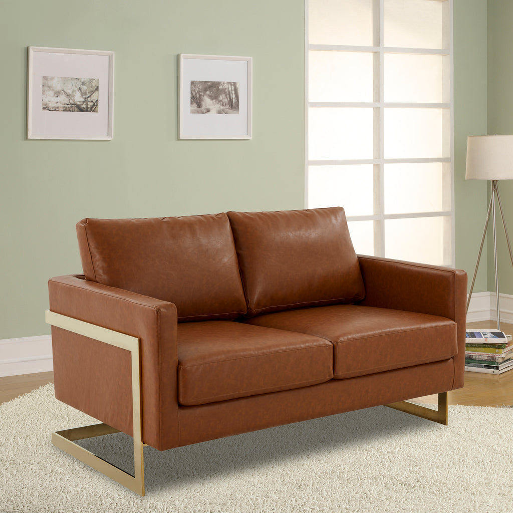 Leather Loveseat with Gold Frame E418670