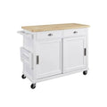 White and Brown Wooden Kitchen Cart with Caster Wheels and 2 Drawers V8848