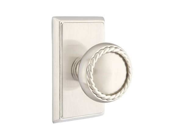 Passage Rope Knob with Rectangular Rose, Satin Nickel B522345