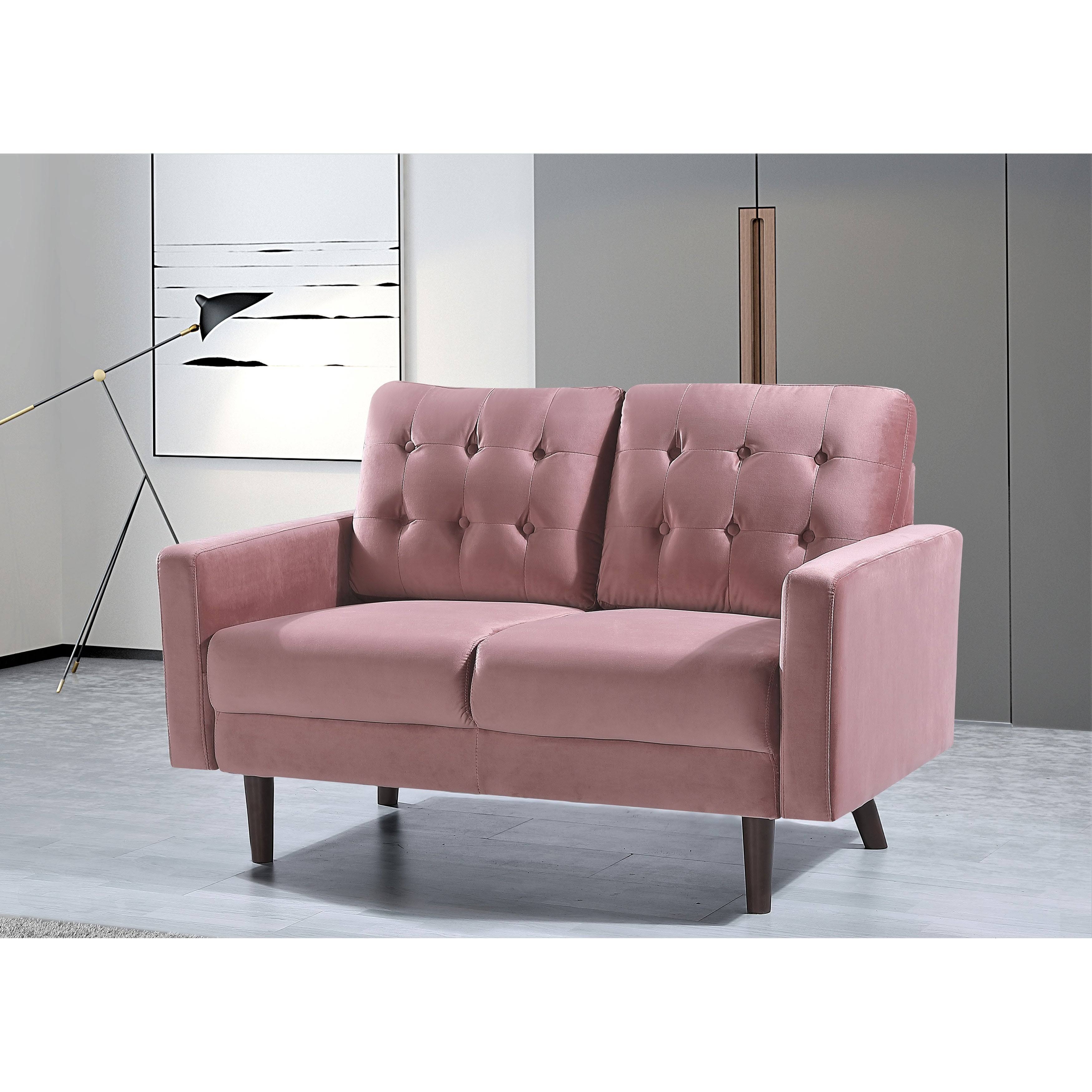 Pink Velvet Tufted Loveseat D604670