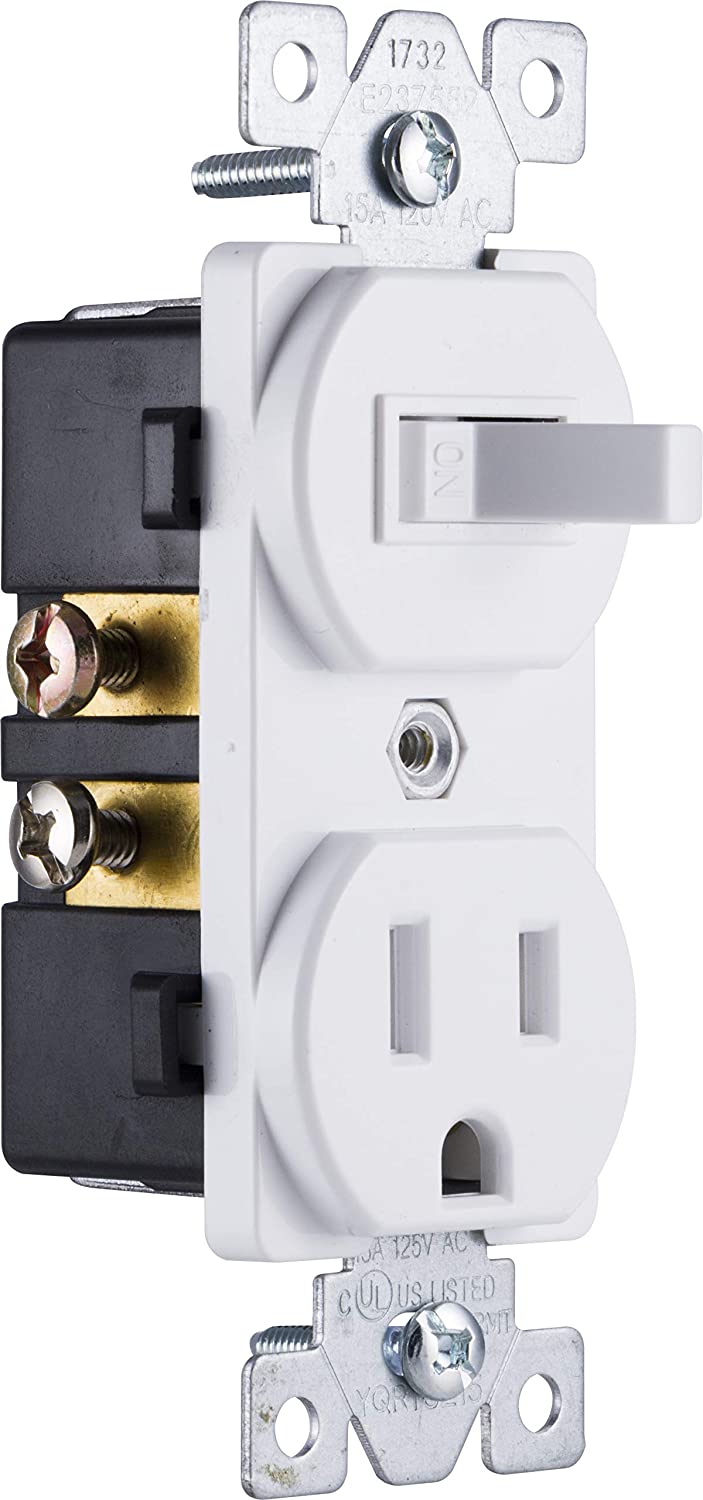 White Two-in-One Light Switch Outlet, 5 Pack U548801