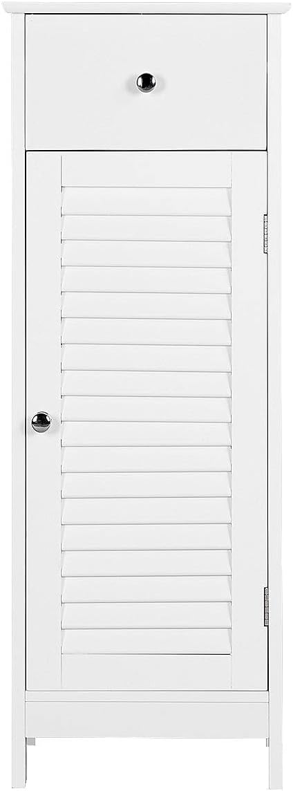 White 35 Inch Wooden Bathroom Floor Cabinet with Drawer and Storage Shelf R11484