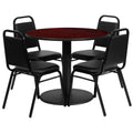 36'' Round Mahogany Laminate Table Set with 4 Black Banquet Chairs T4881