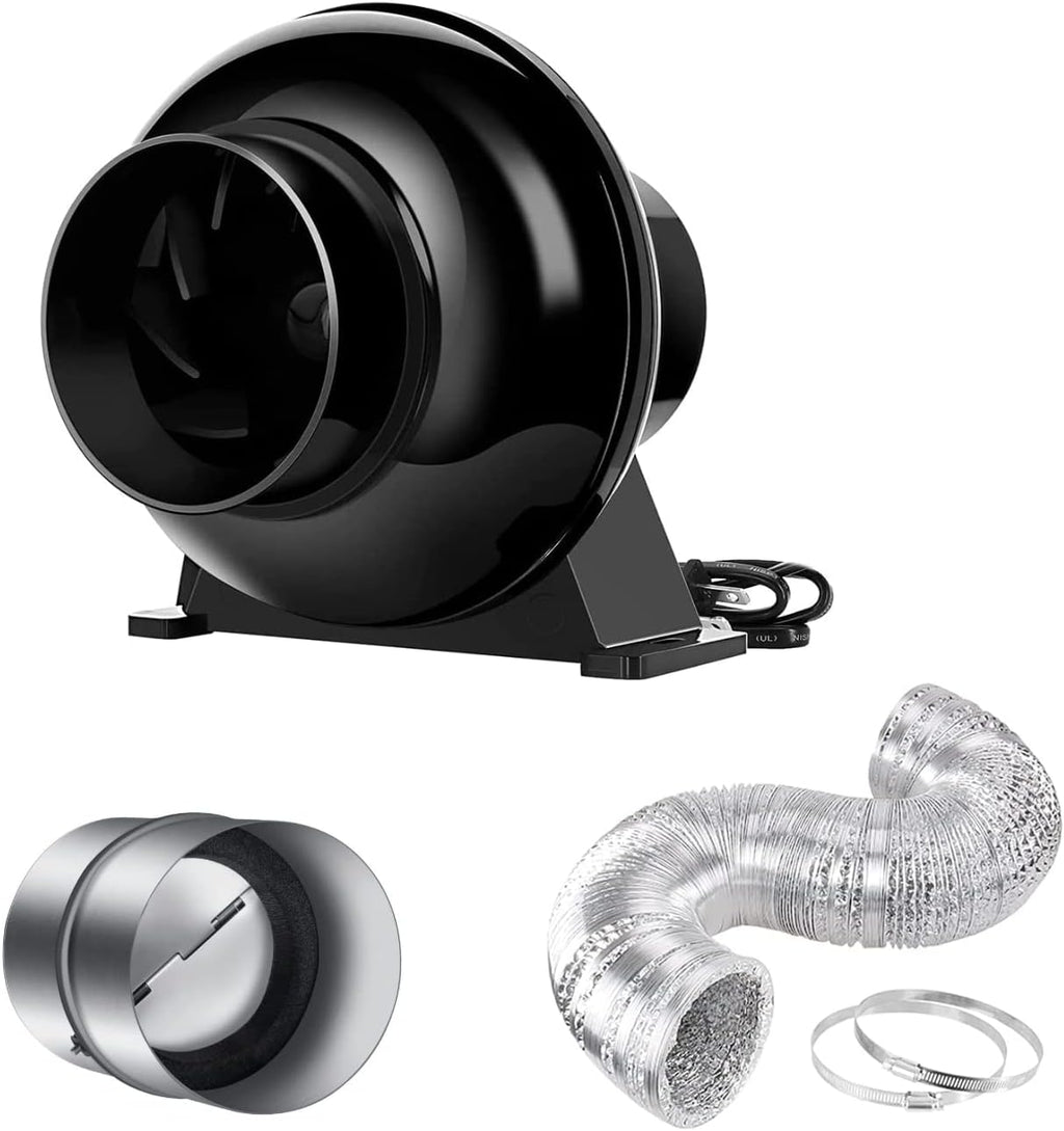 4 Inch 154 CFM Inline Ventilation Fan with Variable Speed Controller and 4” Air Carbon Filter 8 Feet Ducting Combo Set F503345