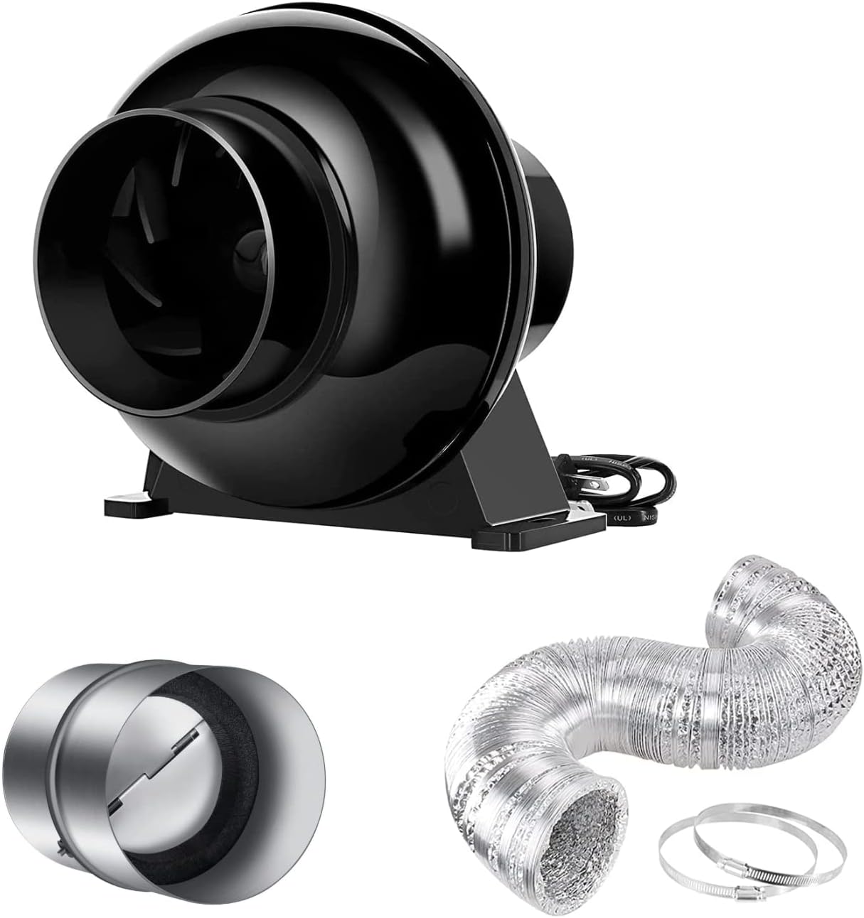 4 Inch 154 CFM Inline Ventilation Fan with Variable Speed Controller and 4” Air Carbon Filter 8 Feet Ducting Combo Set F503345