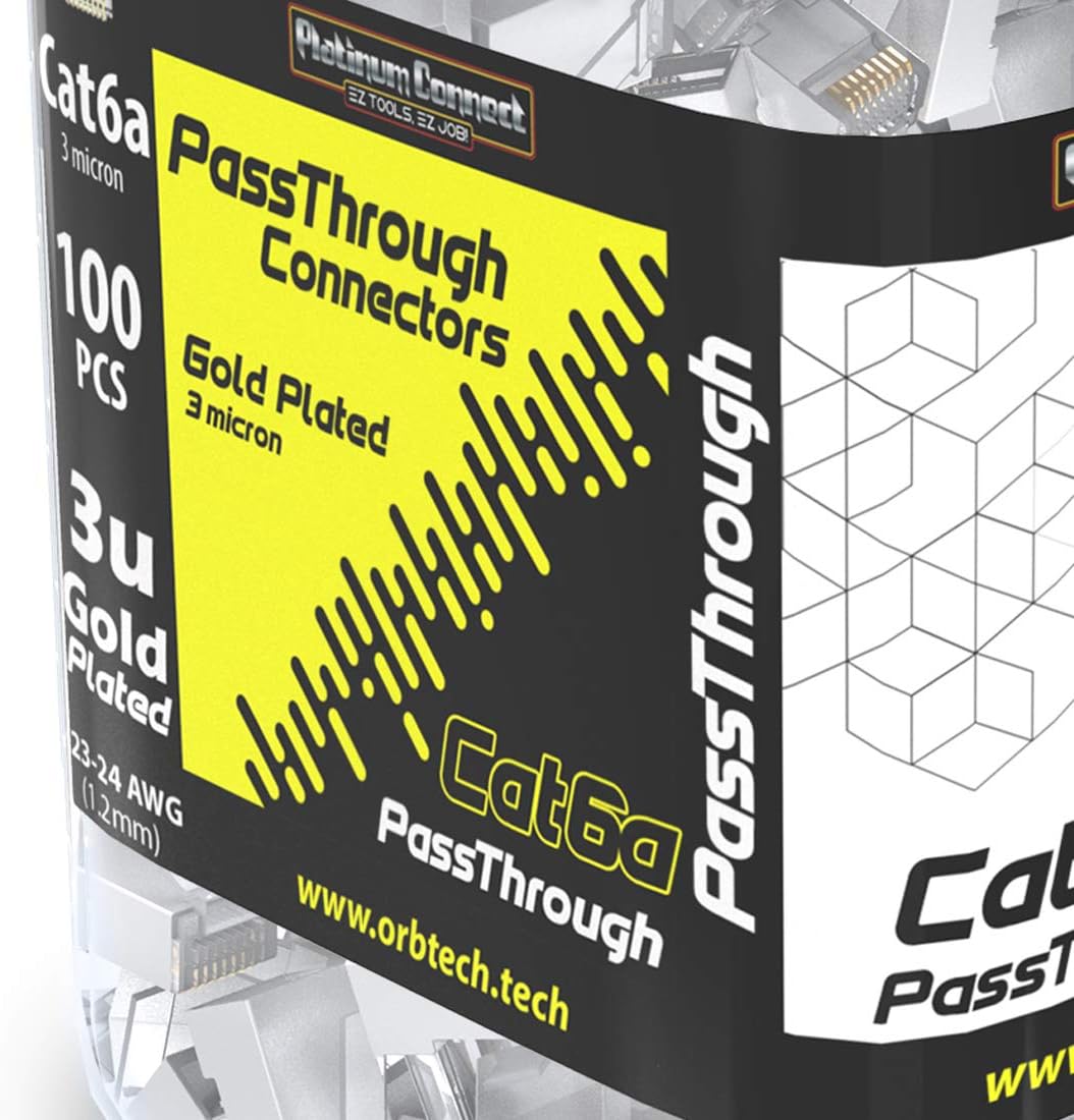 Cat6 Passthrough RJ45 Connectors, 100 PCS, Gold Plated 3 Micron F4865