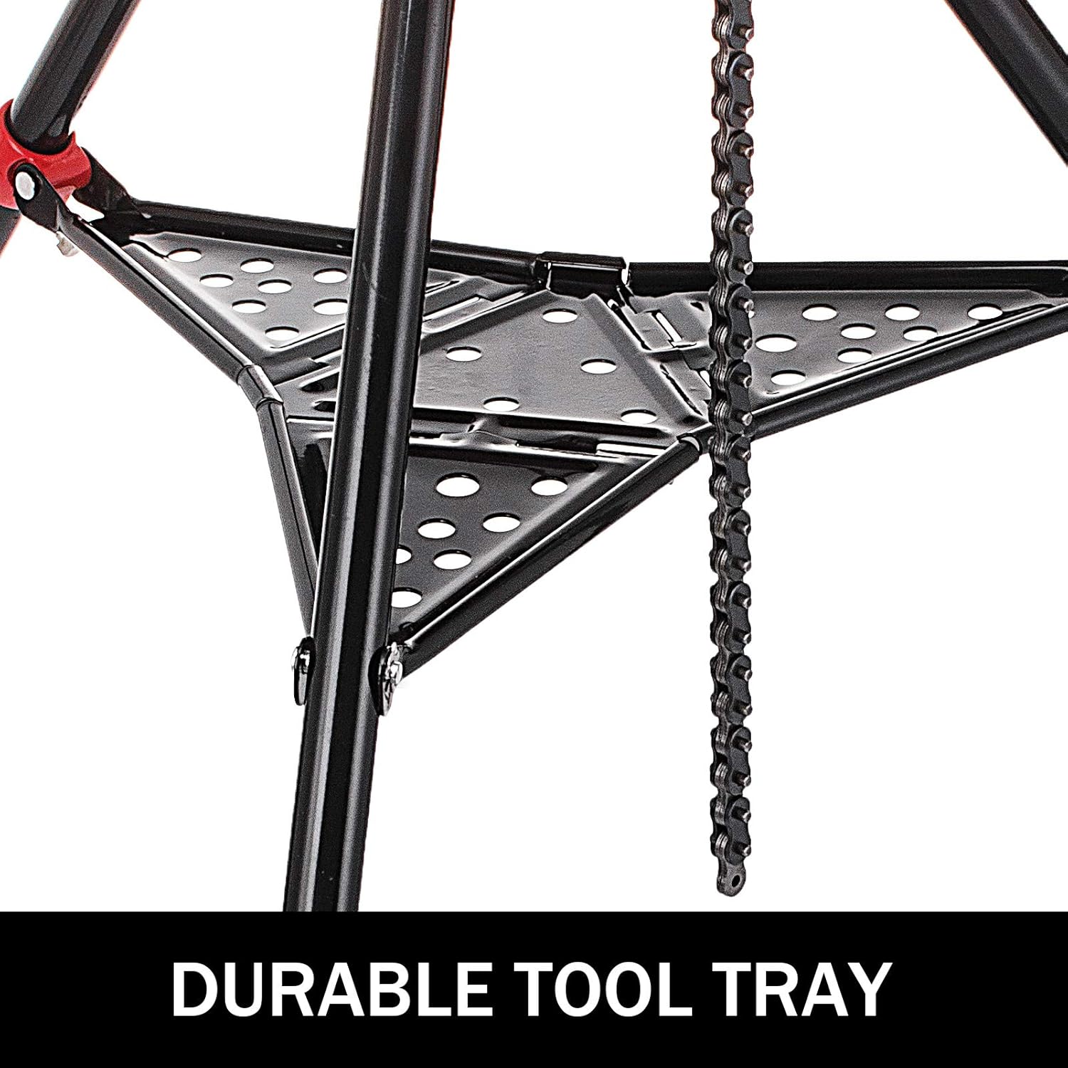 Tripod Pipe Chain Vise with Pipe Stand, Portable Foldable Steel Legs, Tool Tray F6980