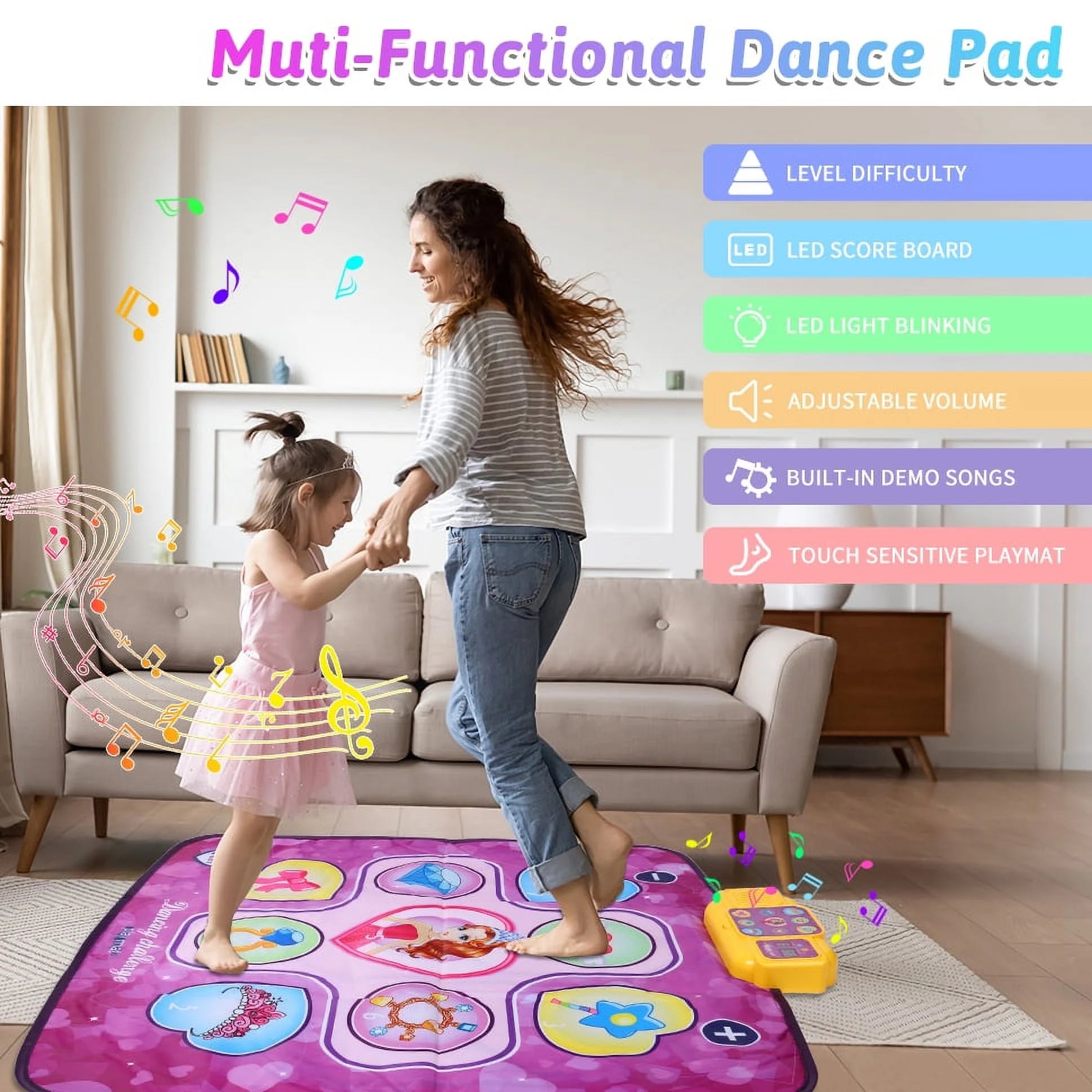 Dance Mat Toys with LED Lights, 9 Built-in Music, 7 Game Modes D846479