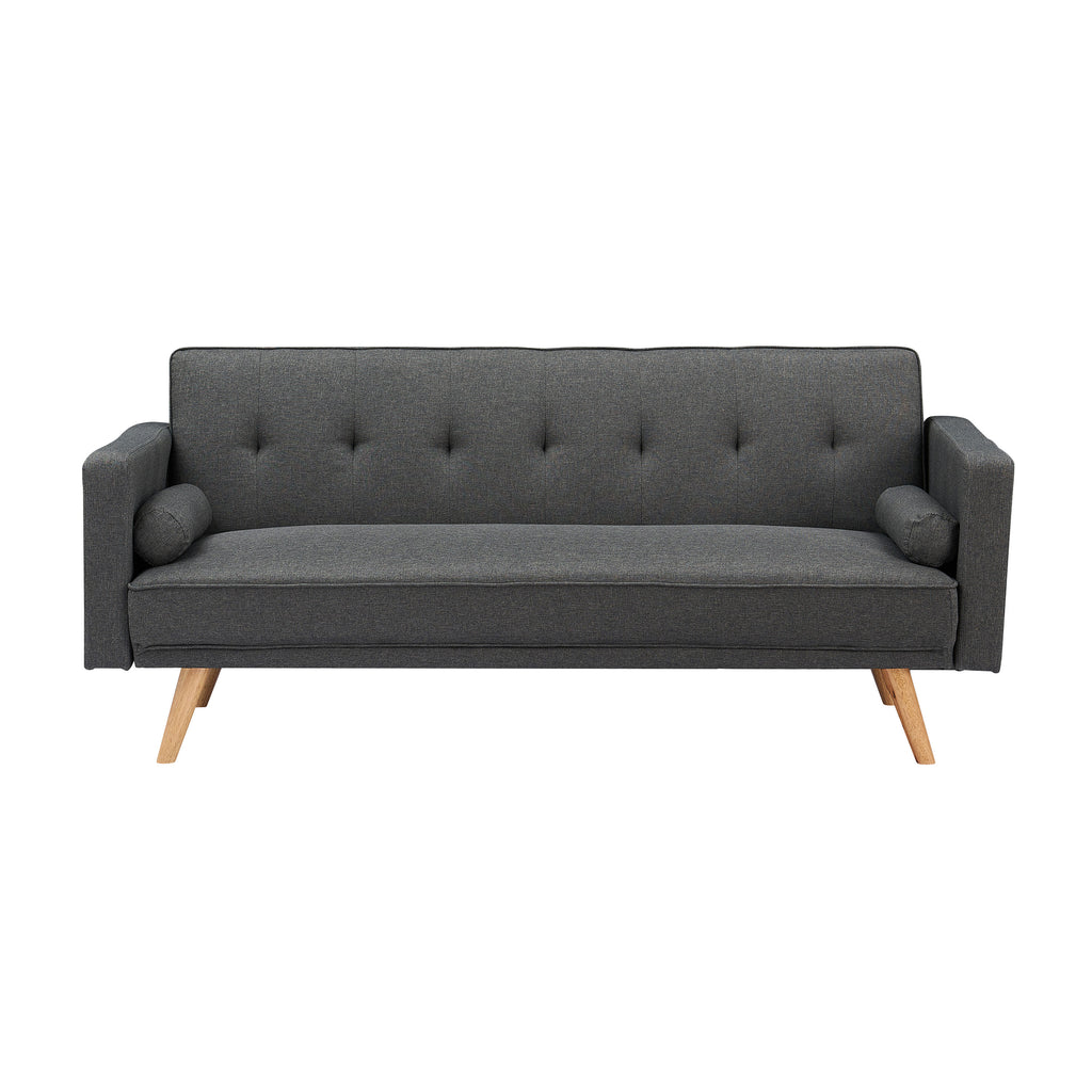 Dark Gray Fabric Futon Sofa Bed with Two Pillows D79172