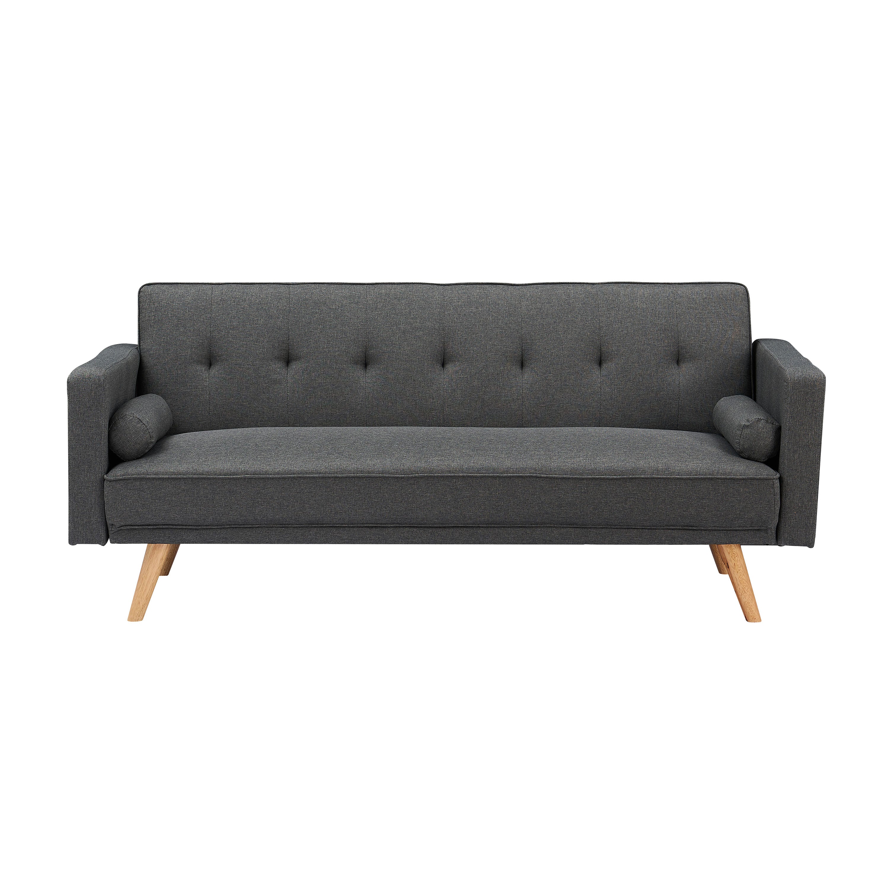 Dark Gray Fabric Futon Sofa Bed with Two Pillows D79172