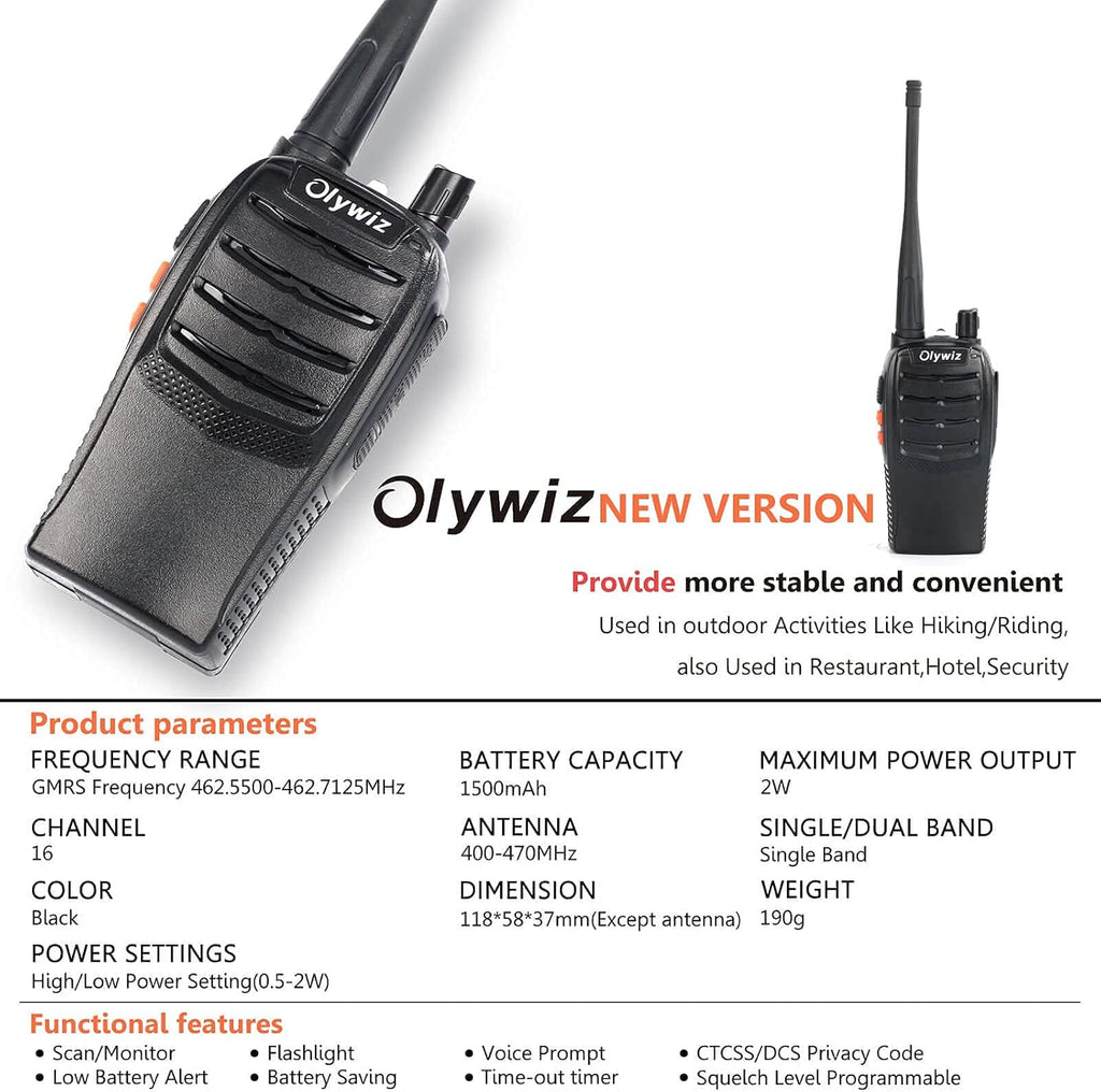 4 Pack GMRS Radio Rechargeable 2 Way Radio with Flashlight Z855609
