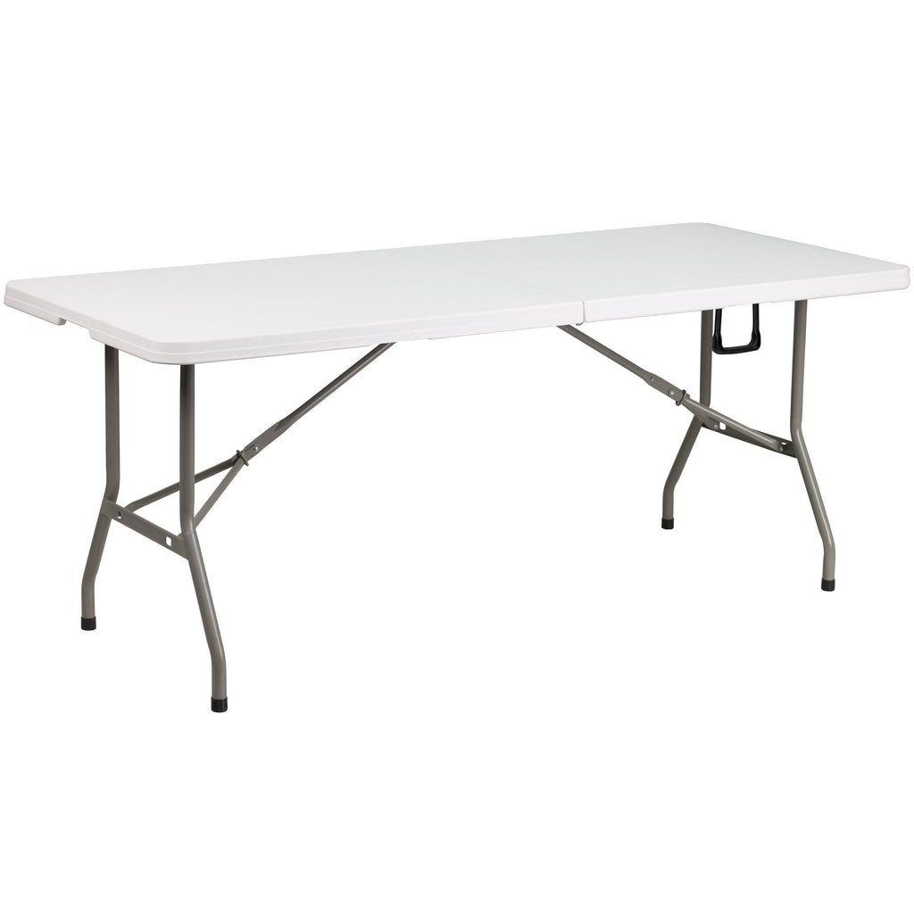 Brown Wood Grain Plastic Folding Table with Carrying Handle F3100