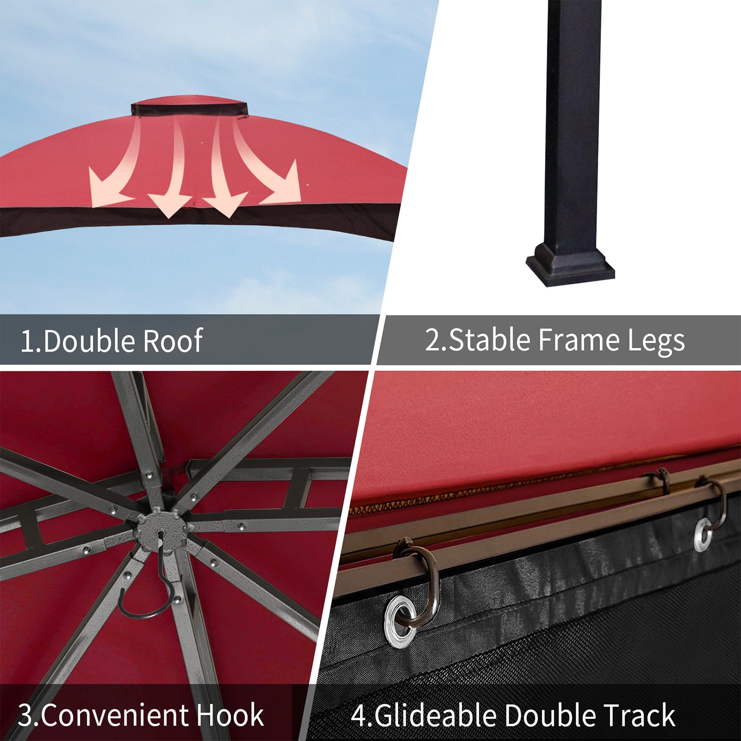 Burgundy 10x12 Gazebo Canopy with Mosquito Netting O5151