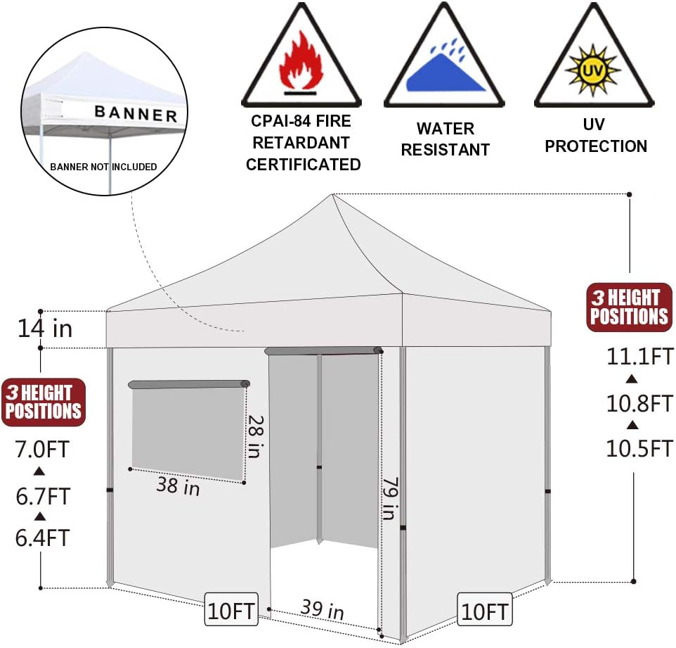 10'x10' Pop-up Canopy Tent with 4 Removable Side Walls and Roller Bag Y227