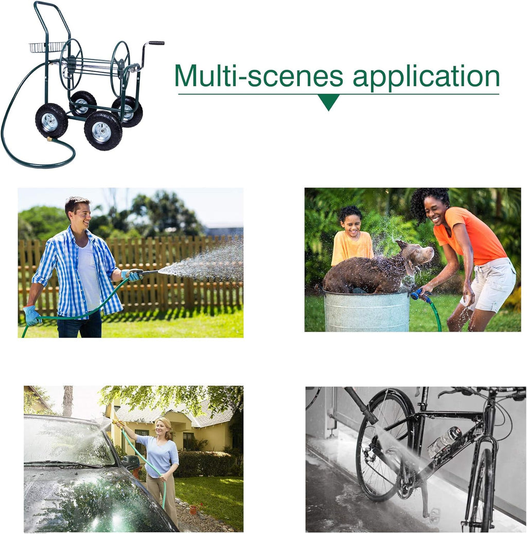 4 Wheel Garden Hose Reel Cart with Storage Basket G15026