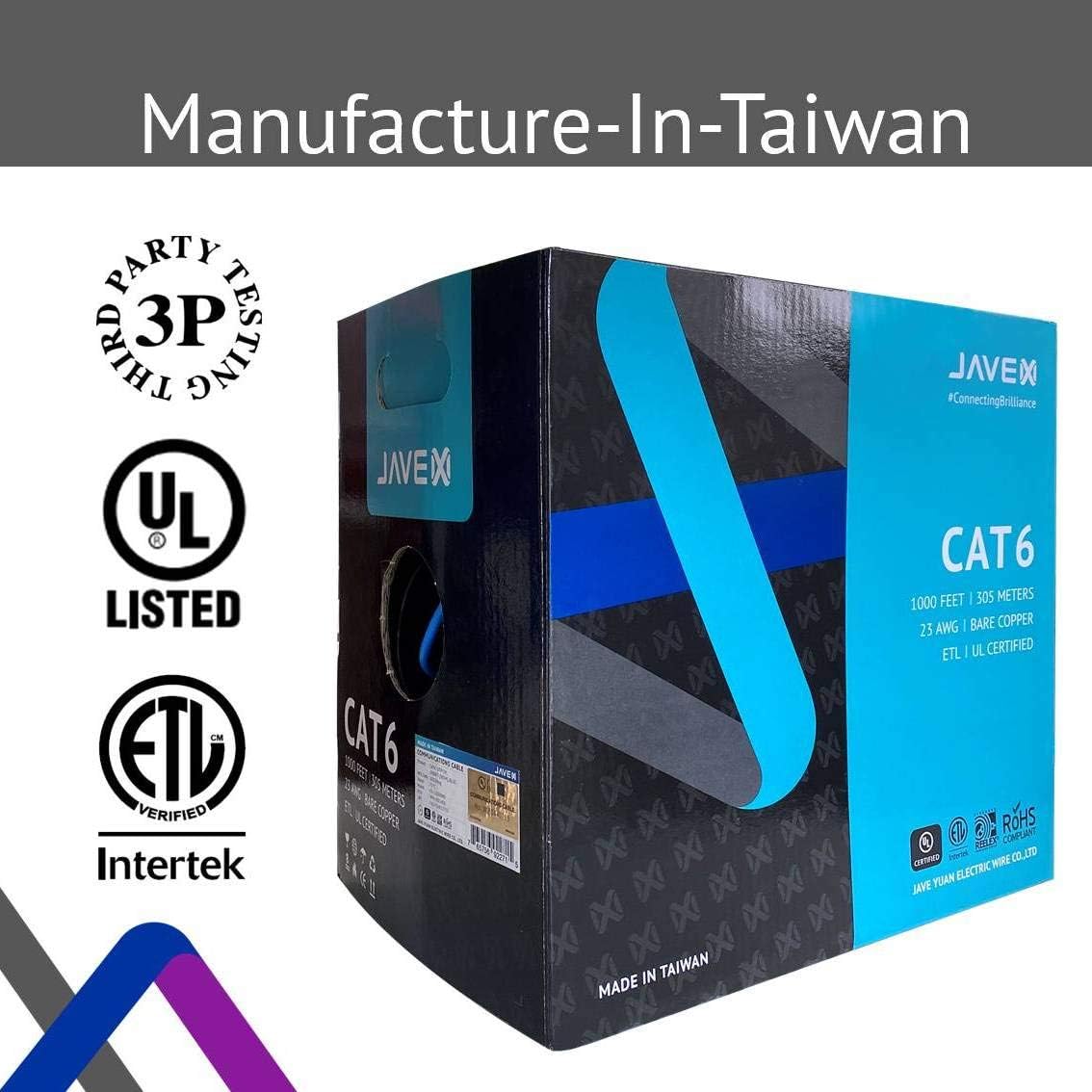 23AWG CAT6 UL in-Wall Rated Bare Copper 600MHz UTP Ethernet Bulk Cable, 1000 Feet, Blue O648374