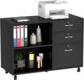 White 3 Drawer Wood File Cabinet with 2 Open Shelves R497