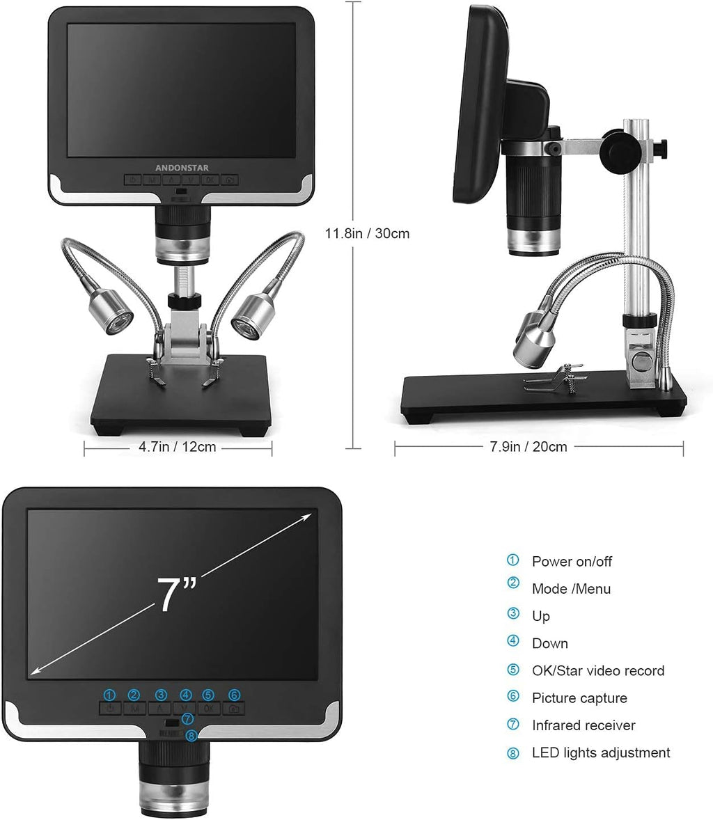 Black 7 inch LCD 1080P Digital Microscope with 200X Magnification L811929