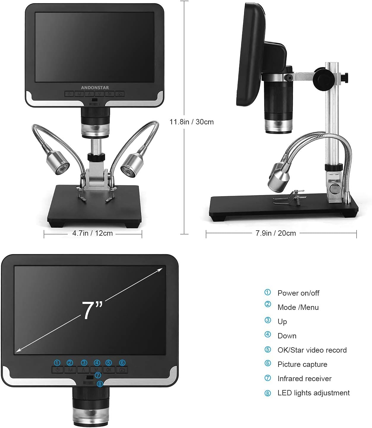 Black 7 inch LCD 1080P Digital Microscope with 200X Magnification L811929