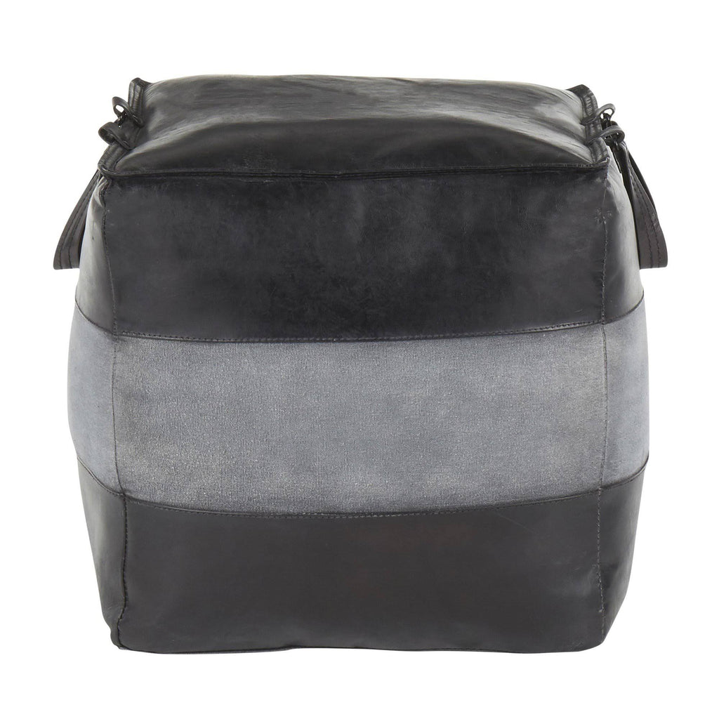 Espresso Leather Tan Canvas Pouf C56266